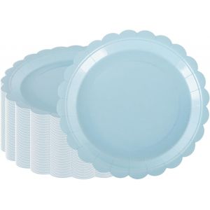 Lot De 50 Assiettes En Carton Bleu Layette De 23 Cm-Vaisselle De Fête Robuste Pour Anniversaire,Fête Prénatale,Décorations De Fête À Thème Bleu Clair - Neuf