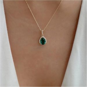 Kal-Collier Pendentif &Eacute;meraude Boho Vintage Strass Collier Ras De Cou &Eacute;meraude Collier Ras De Cou Cristal Vert Collier Ras De Cou Goutte D'eau Collier &Eacute;meraude Bijoux Pour Femmes Et Filles - Neuf