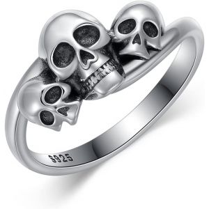 Yemaesre-Bague Bijoux Gothique Tête De Mort En Argent Sterling - Cadeau Pour Femme, 17.25, Argent Sterling - Neuf