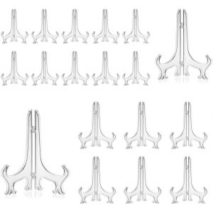 16 Pièces Support De Chevalet En Plastique, Support D'Assiette Pliable 3 Pouces Et 5 Pouces Plaque De Support En Plastique Transparent Support Assiette Decorative Chevalet En Plastique - Neuf