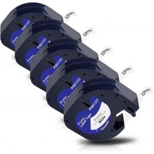 TIANYI-Compatible Ruban d'Étiquettes pour Dymo Letratag - Plastique 12mm x 4m 91201 - Noir sur Blanc - pour Letratag XR LT-100H LT-100T LT-200B Étiqueteuse - Neuf