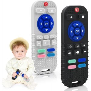 Anneau Dentition Bebe Silicone,Jouets De Dentition Pour Bebe 3 6 9 12 Mois,2 Pièces Télécommande Silicone Dentition Jouet Bébé,Jouets Pour Bébés Autistes Garçon Fille,Noir Et Gris Clair - Neuf