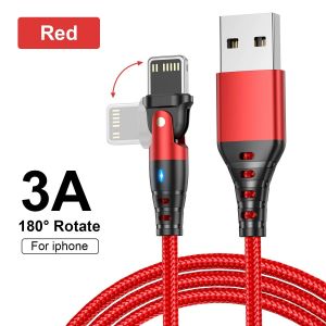 (1m¿Rouge) Câble Usb 3a, Cordon De Données De Charge Rapide, Fil Coudé Rotatif À 180 Degrés Pour Iphone 14 Plus 13 Pro 12 11 Mini 8 7 6 Xs X Xr Se 0.5m 1m 2m - Neuf