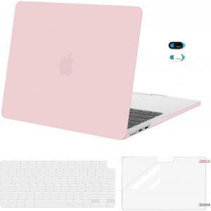 Coque Compatible avec MacBook Air 13 Pouces M4 M3 M2 2025-2022 A3240 A3113 A2681, Coque Rigide & Housse Clavier & Film D'&eacute;cran & Protection Webcam pour MacBook Air 13,6 Pouces,Quartz Rose - Neuf