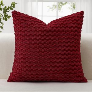 CAUC-Housses de coussin d&eacute;coratives en velours c&ocirc;tel&eacute; doux avec texture &agrave; bulles 3D pour canap&eacute;, sofa, chambre &agrave; coucher, taie d'oreiller douce pour d&eacute;coration d'int&eacute;rieur, 60 x 60 cm, bordeaux - Neuf