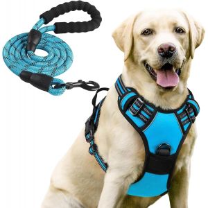 Jgd-Harnais Chien Reglable,Harnais Anti Traction Pour Chien,Harnais Chien Anti Traction R&eacute;fl&eacute;chissant,Avec Laisse Pour Chien, Pour Entra&icirc;nement En Plein Air(L) - Neuf