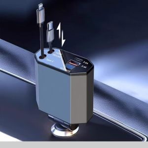 JGD-R&eacute;tractable Chargeur Voiture USB C, 4 en 1 100W Max [PD 3.0] [Charge Rapide 4 Ports],Prise Allume Cigare 12V PD33W&QC3.0, C&acirc;bles Doubles 80cm Adaptateur Allume Cigare pour iPhone/Galaxy/iPad - Neuf