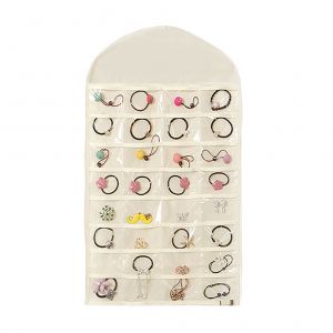 Organiseur De Bijoux Double Face A 32 Poches, Pochette De Rangement Avec 18 Crochets, Organiseur De Bijoux Suspendu Pour Boucles D'oreilles, Colliers Et Accessoires Pour Cheveux - Neuf