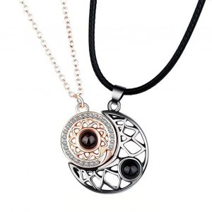Collier Soleil Et Lune Theme Or Rose Argent Noir Alliage De Zinc Style Tendance Collier Couple Assorti Pour Porter Au Quotidien - Neuf