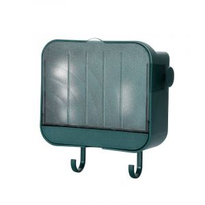 Distributeur de savon mural vert avec couvercle anti-poussière, porte-savon de vidange, sans clous, pour salle de bain, porte-savon - Neuf