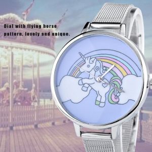 Femelle Enfant Dessin Anim&eacute; Quartz Montre Analogique Alliage Maille &Eacute;troite Sangle Montre-Bracelet (Argent) - Neuf