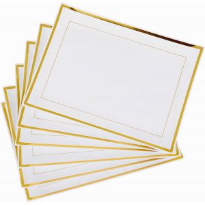 Mevronisshop-6 Plateaux De Service En Plastique Blanc Avec Bordure Dor&eacute;e, 30x23cm - Solides Et R&eacute;utilisables - Plateau Rectangulaire Pour Traiteur, Buffets, Mariages, Anniversaires, No&euml;l, F&ecirc;tes - Neuf