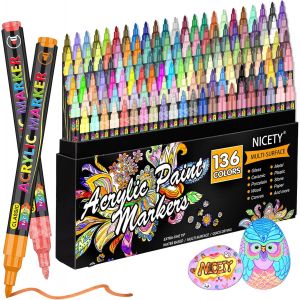 Mevronisshop-136 Feutre Acrylique Peinture Stylo - Marqueur Peinture Acrylique Verre Pour Bois, Toile, Verre, C&eacute;ramique - Acrylic Paint Marker &Agrave; Base D'eau &Agrave; 0,7 Mm Extra Pointe Fine - Neuf