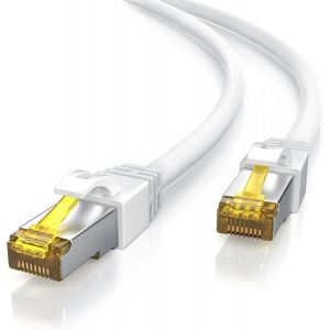 2m Câble réseau Cat 7 Ethernet Gigabit de 2 m-Câble Patch 10000 Mbits,Câble Gigabit local LAN 10 Gbps-Blindage S/FTP PIMF avec fiches RJ45-Switch routeur Modem Point d'accès-Blanc - Neuf