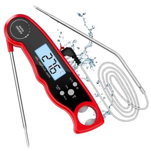 Kal-Thermometre Cuisine, Thermomètre Cuisine 3s Lecture Instantané Avec 120cm Pliable Sonde, Réglage De L'alarme, Écran Lcd Rétroéclairé Pour Cuisson, Viande, Bbq, Steak, Huile, Lait, Vin - Neuf