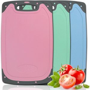 Planche A Decouper, Lot De 3 Planche À Découper Plastique Antidérapante Avec Poignée & Rainure De Jus, Sans Bpa, Planches À Découper De Cuisine Antibactérien Pour Viande, Légumes, Fruits, 35x21cm - Neuf