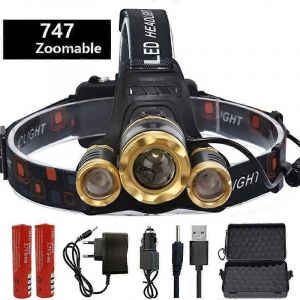Lampe Frontale Xm T6 À 3 Led, Étanche, Rechargeable Et Zoomable, Idéale Pour La Pêche En Plein Air Et Le Camping-Paquet B - Neuf