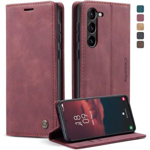 Maa-Coque Samsung Galaxy S23 5g, Housse Antichoc En Cuir Pu Premium Fentes Cartes Etui Pochette De Portefeuille Avec Fonction Support Case À Rabat Pour Samsung Galaxy S23 5g - Vin Rouge - Neuf
