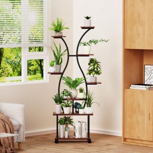 NouvelHorizonstore-Support pour plantes avec lampes de culture &iquest; &Eacute;tag&egrave;re &agrave; 8 niveaux pour plantes d'int&eacute;rieur &iquest; &Eacute;tag&egrave;re &agrave; plantes en bois m&eacute;tallique de 155 cm &iquest; &Eacute;tag&egrave;re d&eacute;corative noire pour balcon d - Neuf