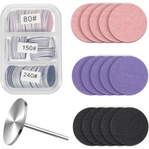 Lot De 72 Disques De Papier Abrasif Avec Foret &Agrave; Ongles En M&eacute;tal De 25 Mm Pour Manucure, P&eacute;dicure, Disques De Pon&ccedil;age Pour Outil De Retrait De Callosit&eacute;s &Eacute;lectriques (Grain #80#150#240) - Neuf