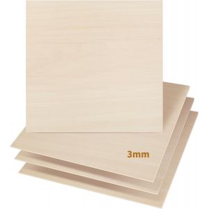 JEXNOVASHOP-Lot de 25 feuilles de contreplaqu&eacute; de tilleul de 3 mm pour d&eacute;coupe au laser, gravure au bois, mod&egrave;le de construction, feuille de bois de contreplaqu&eacute; en vrac 300 x 300 x 3 mm - Neuf