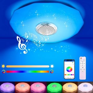 Subzonal-Plafonnier Led, Luminaire Plafonniers Avec T&eacute;l&eacute;commande Et Haut-Parleur Bluetooth, Changement De Couleur Rgb, Intensit&eacute; Variable Pour Chambre Salon Salle De Bain - Neuf
