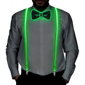 2 Pieces Led Braces Men's Led Bow Braces Luminous Led For Music Festivals,Halloween Costume Parties,Green,2l - Neuf