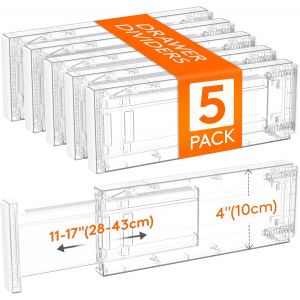 Lot de 5 s&eacute;parateurs de tiroirs,en plastique,pour longueur int&eacute;rieure de 28 &agrave; 44,5 cm et hauteur > 10,5 cm,syst&egrave;me de rangement r&eacute;glable,pour armoire,chambre &agrave; coucher,commode,cuisine, - Neuf