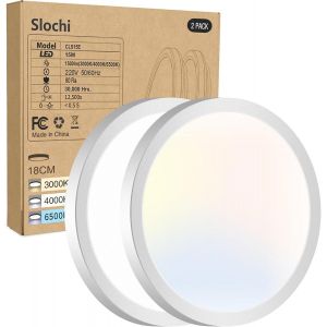 Lot De 2 Plafonnier Led, 1500lm Ip44 Etanche Plafonnier Salle De Bain, 15w 3000k 4000k 6500k Lampe Plafond Blanc Rond Pour Cuisine, Chambre,Couloir, Garage, Balcon, &Oslash;18cm - Neuf