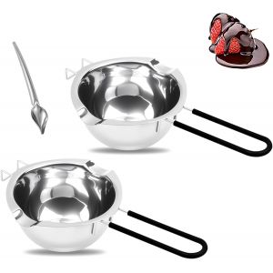 Jexnovashop-Bol Pour Bain Marie, 2 Pi&egrave;ces 400ml Pot &Agrave; Fondre Des Bougies, 1 Pi&egrave;ces Cuill&egrave;re En Acier Inoxydable, Manche En Silicone, Pour Chocolat, Sucre, Beurre, Fromage, Bougies, Acier Inoxydable 3 - Neuf