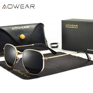 Lunettes De Soleil Femme Hexagonales Polarisee Hd, Modele: Noir Or - Neuf