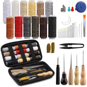 Yemaesre-Kitde Couture Pour Cuir - Kit De Réparation De Rembourrage - Avec Fil De Cire Robuste - Aiguilles À Coudre Awls - Dé À Coudre - Pour Chaussures, Canapé, Tapis, Réparation Et Couture - Outils - Neuf
