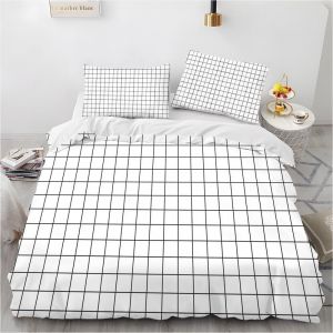 Duvet Cover 240 X 260 Cm White Plaid Bedding Set For Double Bed Microfibre With Zip,1 Ultra Soft Bedding Set With 2 Pillowcases 65 X 65 Cm - Neuf