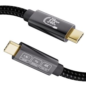 KALANKA-C&acirc;ble USB C 1m, 3.2 Gen2 4K@144Hz 5K@60Hz, 240W Transfert Donn&eacute;es 20Gbps Pour Thunderbolt 4/3, iPhone 16/15, Switch, MacBook, Display, VR, SSD - Neuf