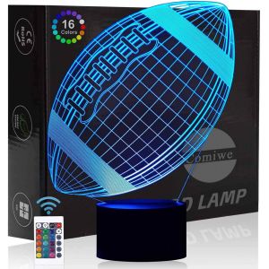 3d Illusion Veilleuse Jouet,Décor De Maison Led Lampe De Chevet Table,Tactile & Télécommander 16 Couleurs,Cadeau D'anniversaire De Noël Pour Garçons Enfants Amis Et Famille-Football Américain Rugby - Neuf