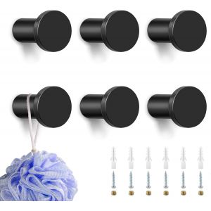 6 Pièces Crochets à Visser Patère Murale 35 mm,Patere Salle de Bain,Crochets Muraux en Acier Inox,Avec vis de montage,Noir - Neuf