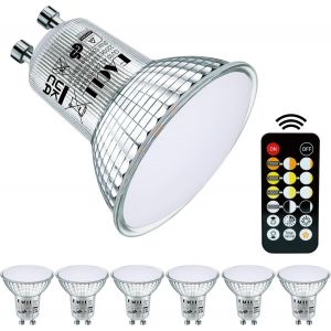 Gu10 Led Light Bulb With Remote Control, 4.8W Equivalent 60W, Pack Of 6, 5 Dimmable, Warm White / Warm / Neutral / Cold White, Dimmable Via Remote Control, With Memory Function - Neuf