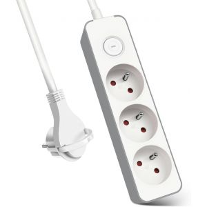 Multiprises 3 Prise Avec Interrupteur Fiche Plate, Bloc 3 Prises, Rallonge 1.5M 230 V Avec Sécurité Enfant, Blanc - Neuf