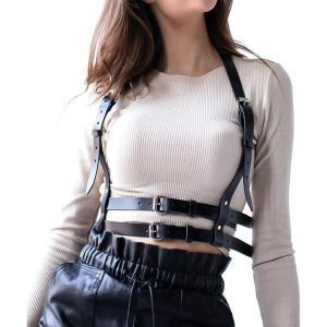 Cauc-Ceinture Punk En Cuir Taille Corps Poitrine Cha&icirc;ne Noir Goth Gilet Collier De Corps Pour Femme Filles Cosplay Party Rave Costume, Noir, Taille Unique - Neuf