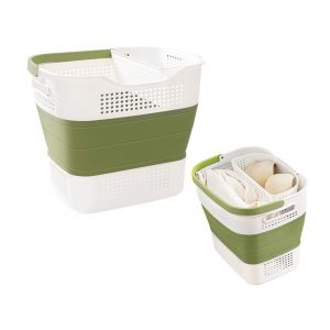 Panier &agrave; linge pliable 35L vert avec organiseur de rangement - Neuf