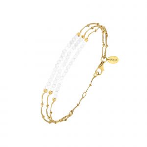 Bracelet Argent Dor&eacute; Triples Cha&icirc;nes Pierres De Lune Blanche - Neuf