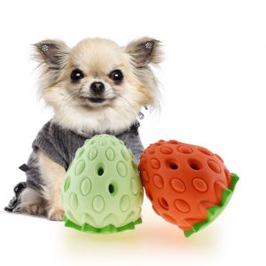 Lot De 2 Jouets À Mâcher Pour Chien En Forme De Fraise (10 X 8,5 Cm), En Caoutchouc Indestructible Avec Nettoyage Des Dents, Distributeur De Nourriture Interactif Et Durable Pour Grand Chien - Neuf