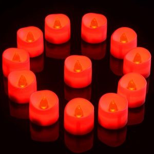 Lot de 12 bougies chauffe-plat LED rouges sans flamme &agrave; piles avec minuterie de 6 heures pour la d&eacute;coration de la chambre, de la maison, des festivals, des f&ecirc;tes - Rouge - Neuf