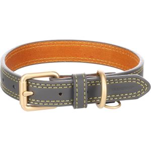 Eryi-Collier Pour Chien Virginia Gris S/M 31-39cm 20mm - Avec Un Anneau Pour Étiquette D'identification - Cousu Pour Une Plus Grande Résistance - Neuf