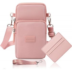 KALANKA-Pochette Telephone Portable Femme Bandouliere Sac Téléphone Portable Femme Bandoulière Portefeuille Sacoche Telephone Portable Femmes Bandoulière Réglable Running Armbag (Rose - Neuf