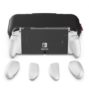GripCase OLED Bundle pour Nintendo Switch OLED SAVAGE RAVEN by Skull & Co. : Coque de protection transparente compatible avec le dock, avec poignées interchangeables [avec étui de transport], Blanc - Neuf