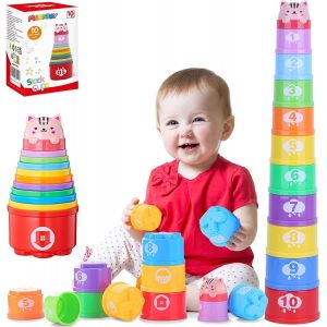 JGD-Jouet Cubes Empilables b&eacute;b&eacute;s Enfant 1 an, avec Chiffres, Lettres, Motifs,Jouet &eacute;ducatif Jouet d&iquest;&eacute;veil pour Gar&ccedil;on Fille,Cadeaux 6 9 12 24 Mois - Neuf