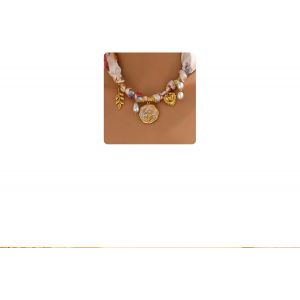 Collier En Soie, Bijou Bandana Avec Pendentifs En Or 18 Carats, Perles, Feuille, Papillon, &Eacute;toile De Mer, Pendentif Pi&egrave;ce, Collier Boh&egrave;me Ajustable - Neuf