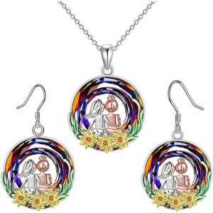 Parure Bijoux Femme Cristal Collier Et Boucle D'oreille Ensemble Ensemble De Bijoux Tournesol En Verre Convient Pour Offrir En Cadeau À Une S?ur - Neuf