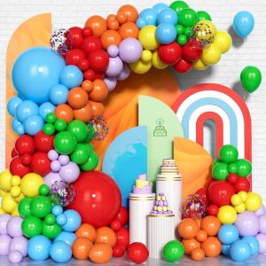 TRAHOO-Kit Arc-En-Ciel Ballons, 130pcs Kit Guirlande Ballons Colorés, Ensemble Ballons En Latex Couleurs Multicolores Avec Ballons Confettis Pour Garçons Filles Enfants Fête d'Anniversaire Mariage Ca - Neuf